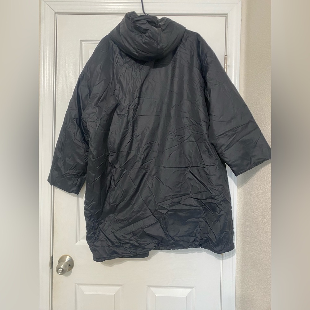 Eileen Fisher Eggshell Recycled Nylon Hooded Long Coat XL - Picture 11 of 14